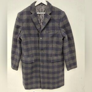 J.Crew Ludlow Wool Blend Topcoat Men’s 42R Navy Gray Plaid Overcoat Jacket
